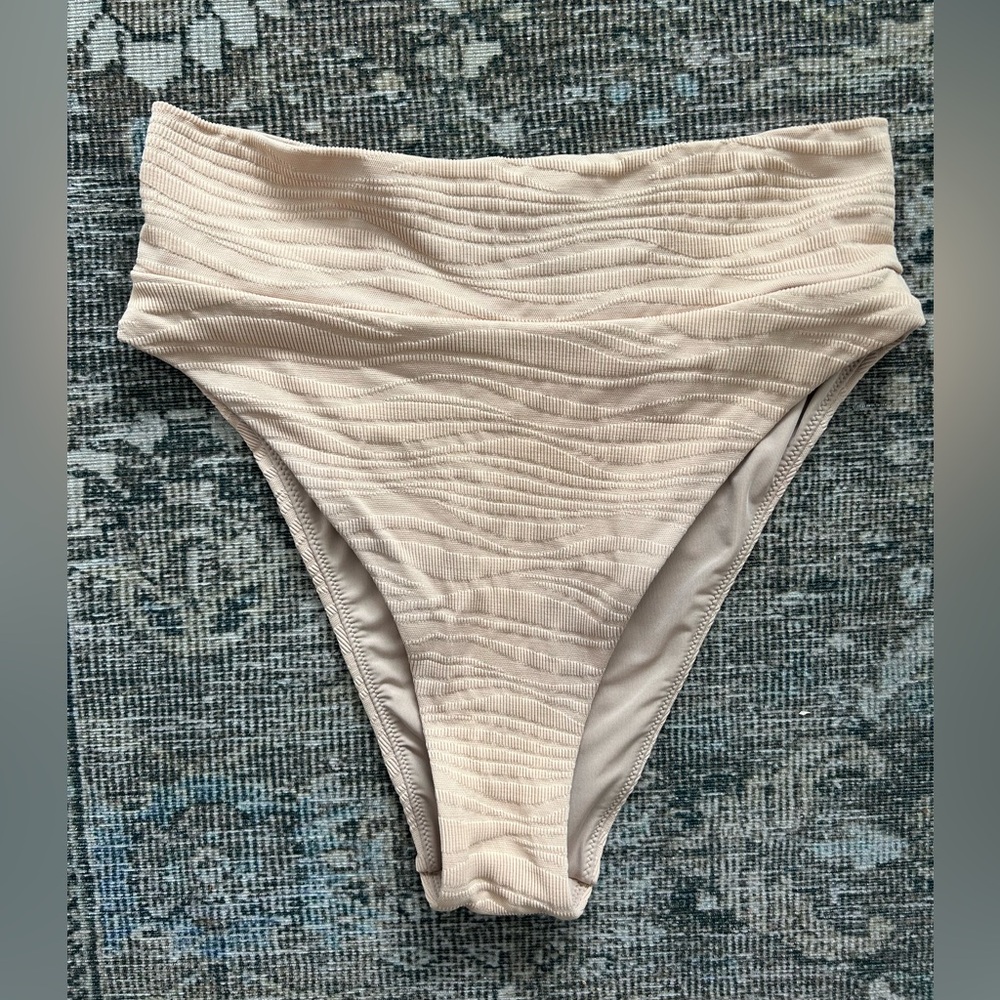 AERIE Ribbed High-Rise Bikini Bottom in Beige